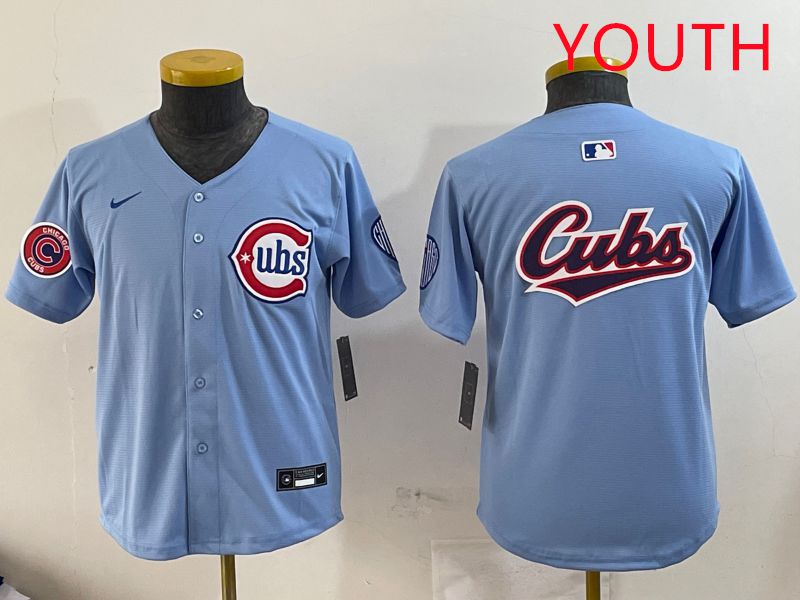 Youth Chicago Cubs Blank Light Blue Throwback 2025 Nike MLB Jersey style 2